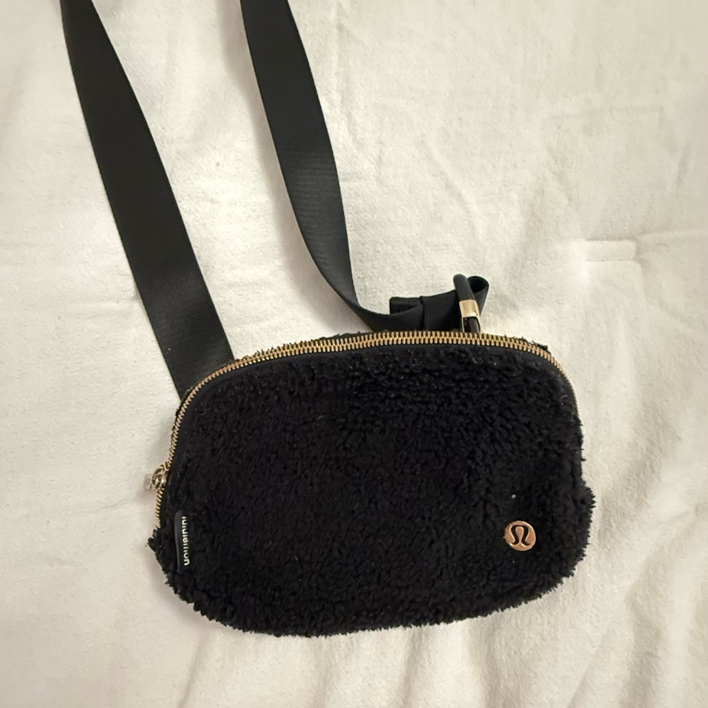 lululemon athletica Black Sherpa Crossbody Bag with Gold Accents